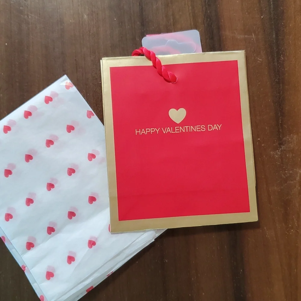 Valentine's Day Signature Card + Gift Bag + Tissue Love BF GF Partner Spouse Red